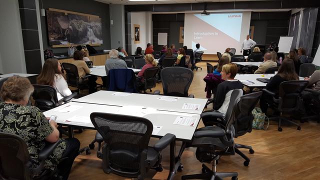 A breakout session with round-table seating